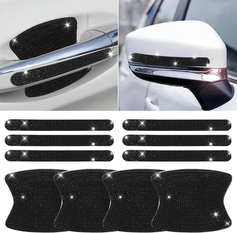 Mosso 10 PCS Bling Car Door Handle Protector, Shiny Crystal Rhinestone Anti-Scratch Universal Cars Door Handle Protective Cover, Glitter Automotive Exterior Accessories for Women (Black) - Image 1